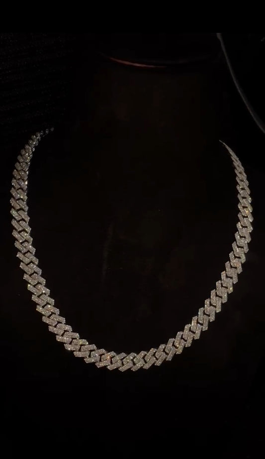 12mm 925s cuban link chain with VVS1 clarity Moissanite